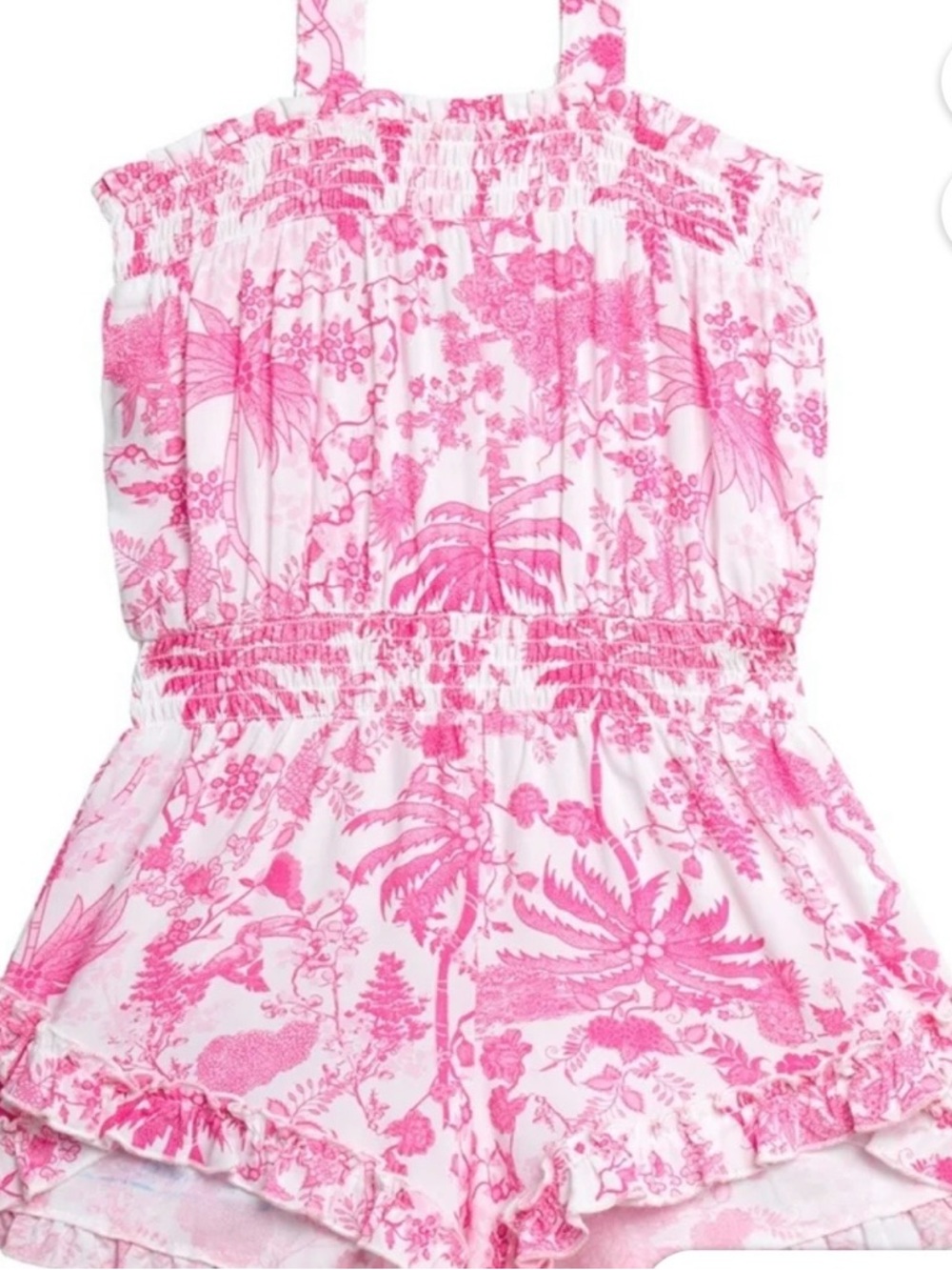 Jessica Simpson Girls XL 14/16 Pink Toile Swim Cover up Romper. Smocked NWT